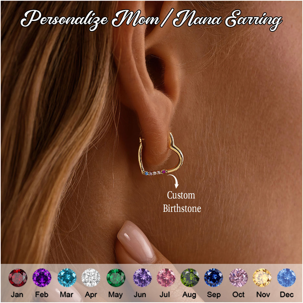 Personalised Birthstone Heart Earrings-Mother's day gift