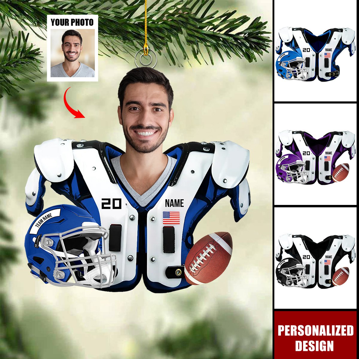 Personalized American Football Upload Image Christmas Ornament-Gift For American Player