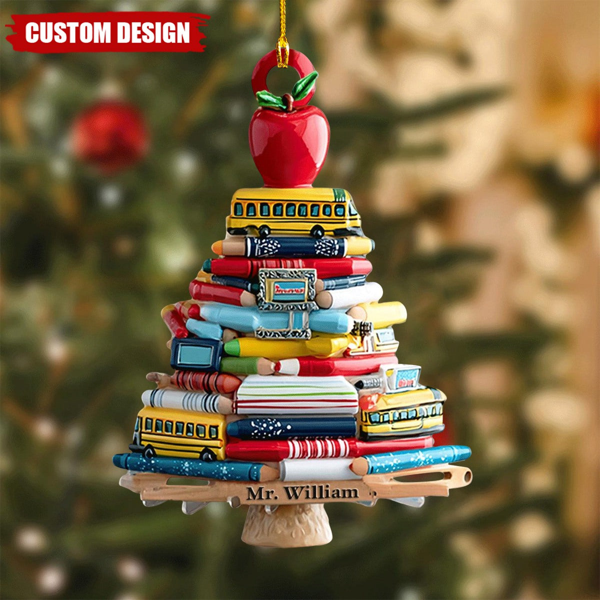 Personalized Teacher Christmas Ornament 2025 – Custom Name Book Tree Holiday Decor Gift for Educators and School Staff,2D Flat Onament