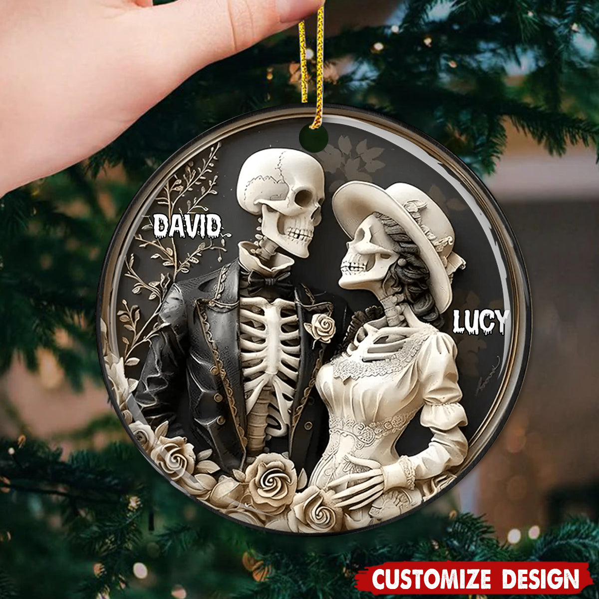 Personalized Skull Couple Christmas Ornament
