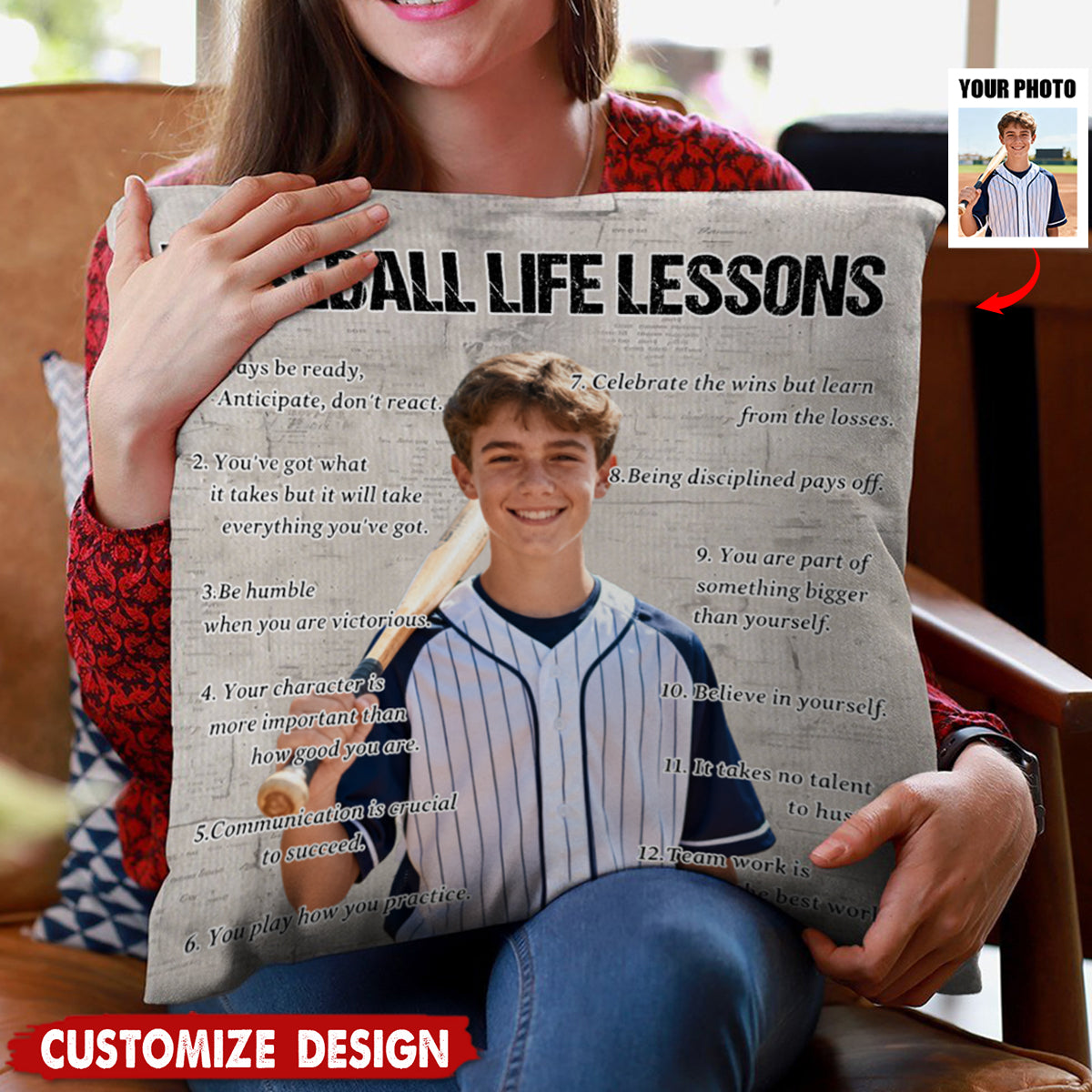 Personalized Baseball Life Lessons Upload Photo Pillow-Gift For Baseball Lovers