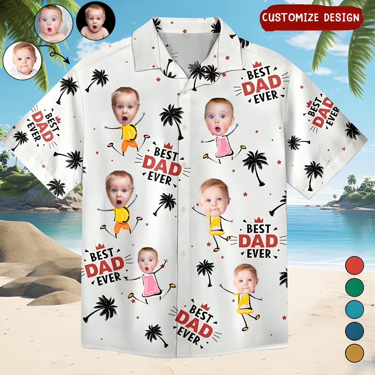 Custom Photo Best Dad Ever Coconut Palm - Personalized Hawaiian Shirt