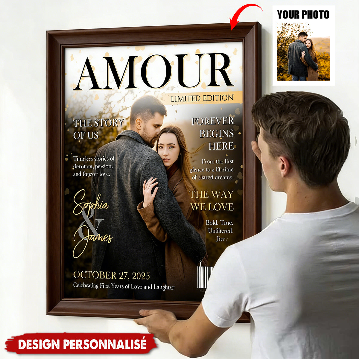 Personalized Amour Magazine Cover Couple Poster, Romantic Love Story Gift