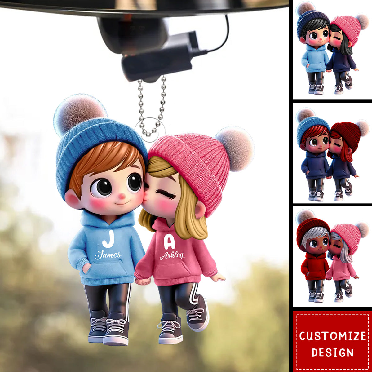Cute Cartoon Couple Walking Personalized Car Ornament-Gift for Couple