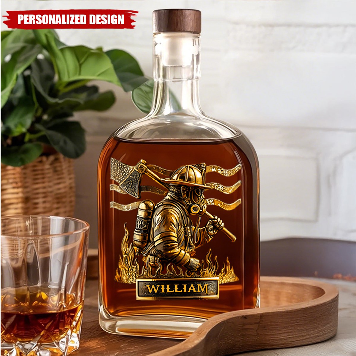 Proud Firefighter-Personalized Sibling Wine Bottle