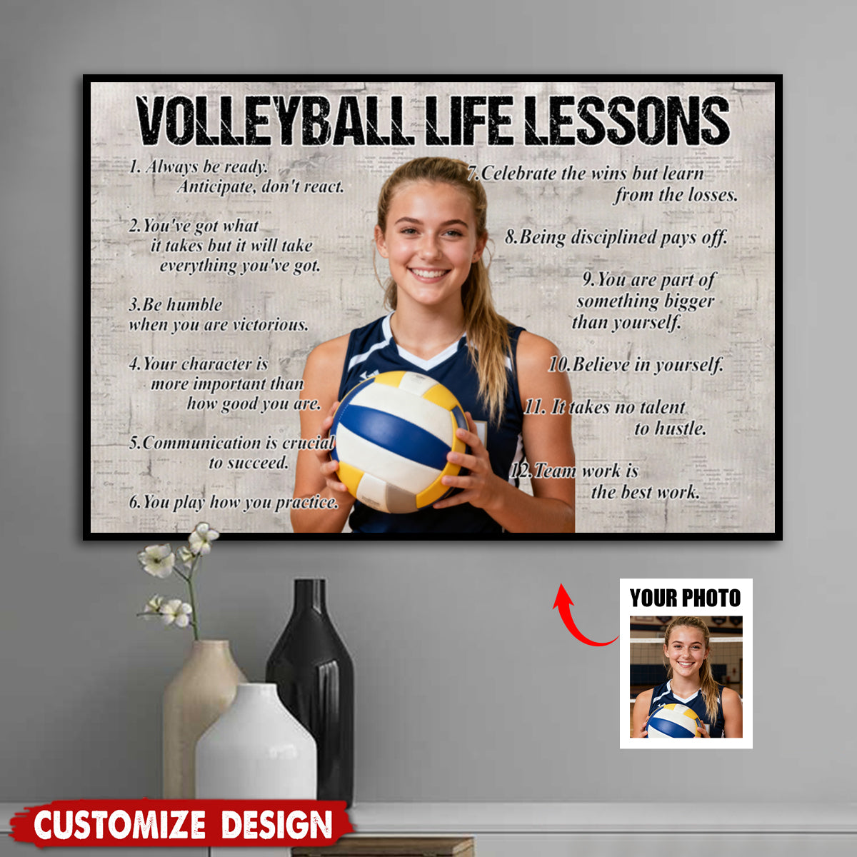 Personalized Upload Photo Volleyball Life Lessons Poster - Gift For Volleyball Lovers