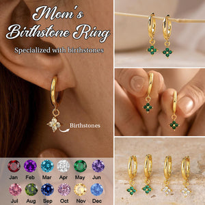 Dainty Flower Birthstone Huggies Earrings, Birthstone Dangle Hoop Earrings for Women, Everyday Hoops Earrings for Mom