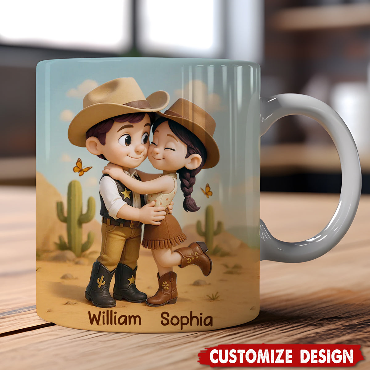 Cartoon Style Countryside Couple Cowboy Cowgirl Personalized Coffee Mug