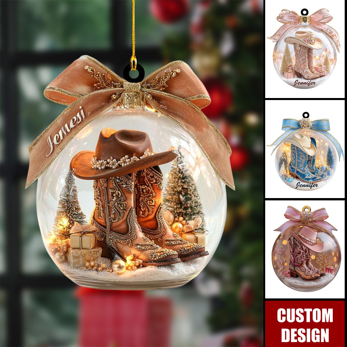 Personalized Cowgirl Boots Acrylic Ornament-Gifts for Cowboy Cowgirl