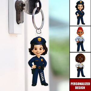 Personalized Woman Police Officer Cartoon Character Keychain-Gift For Law Enforcement