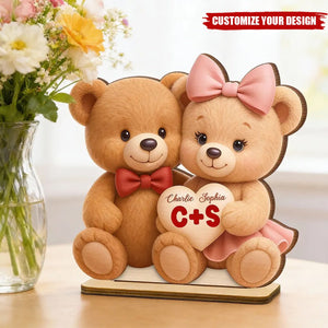 Loving Bear Couple - Personalized Wooden Plaque - Valentine's Day Gift for him, for her