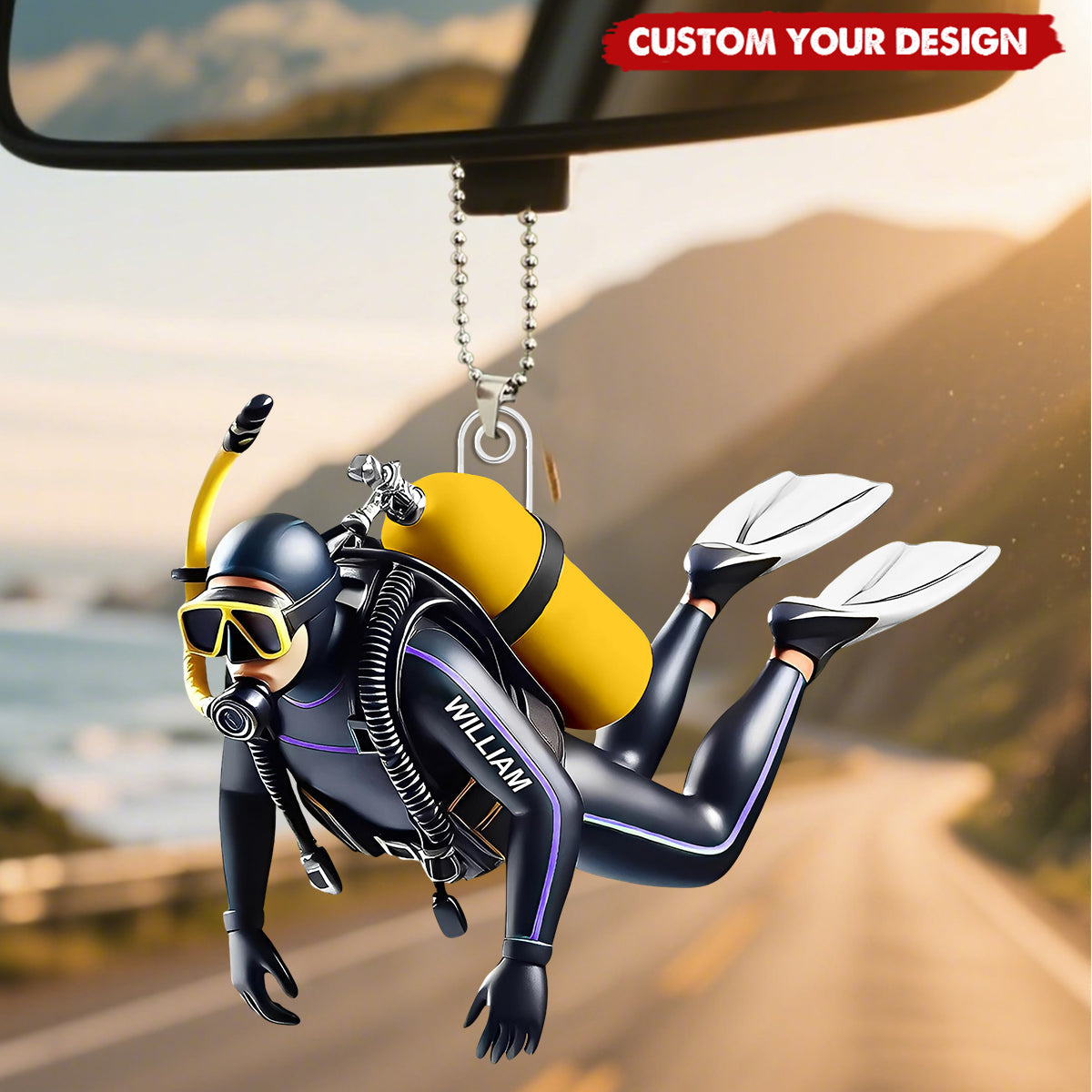 Personalized Acrylic Diver Car Ornament, Custom Scuba Diving Decoration