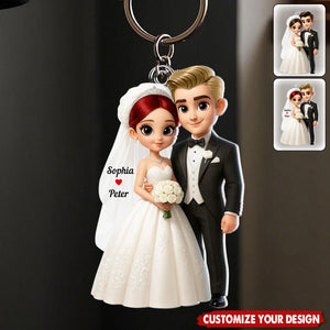 Personalized Cartoon Married Couple Keychain - Gift for Couple