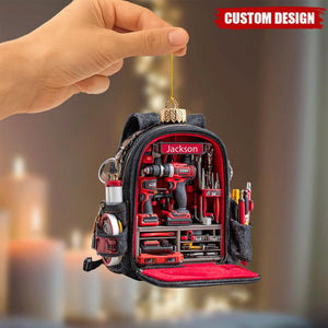 Personalized Tool Backpack Christmas Ornament – Custom Name Holiday Decor Gift for Carpenters, Handymen, and DIY Lovers,2D Flat Onament