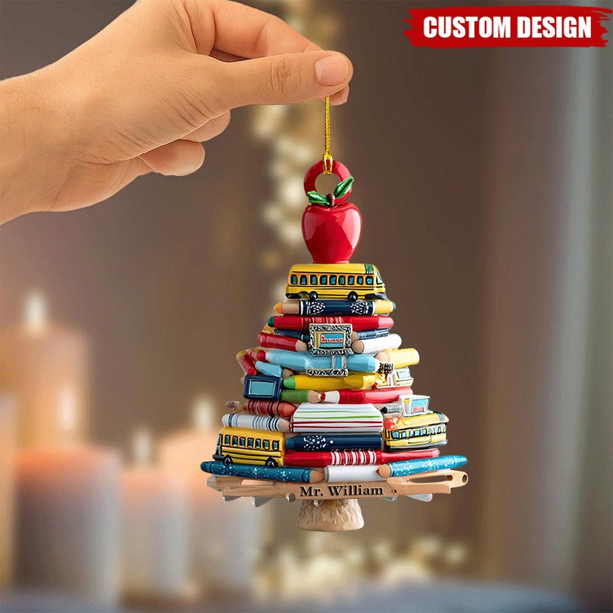 Personalized Teacher Christmas Ornament 2025 – Custom Name Book Tree Holiday Decor Gift for Educators and School Staff,2D Flat Onament