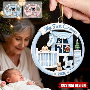 Light Pink Blue Baby's 1st Christmas 2026 - Personalized Acrylic Ornament - Unique Christmas Gift For New Parent