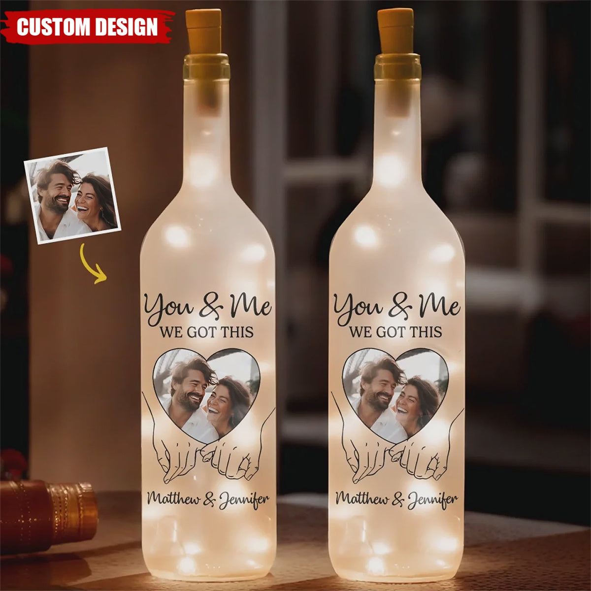 Personalized Anniversary Wedding Bottle Lamp - Gifts For Husband And Wife, Him And Her