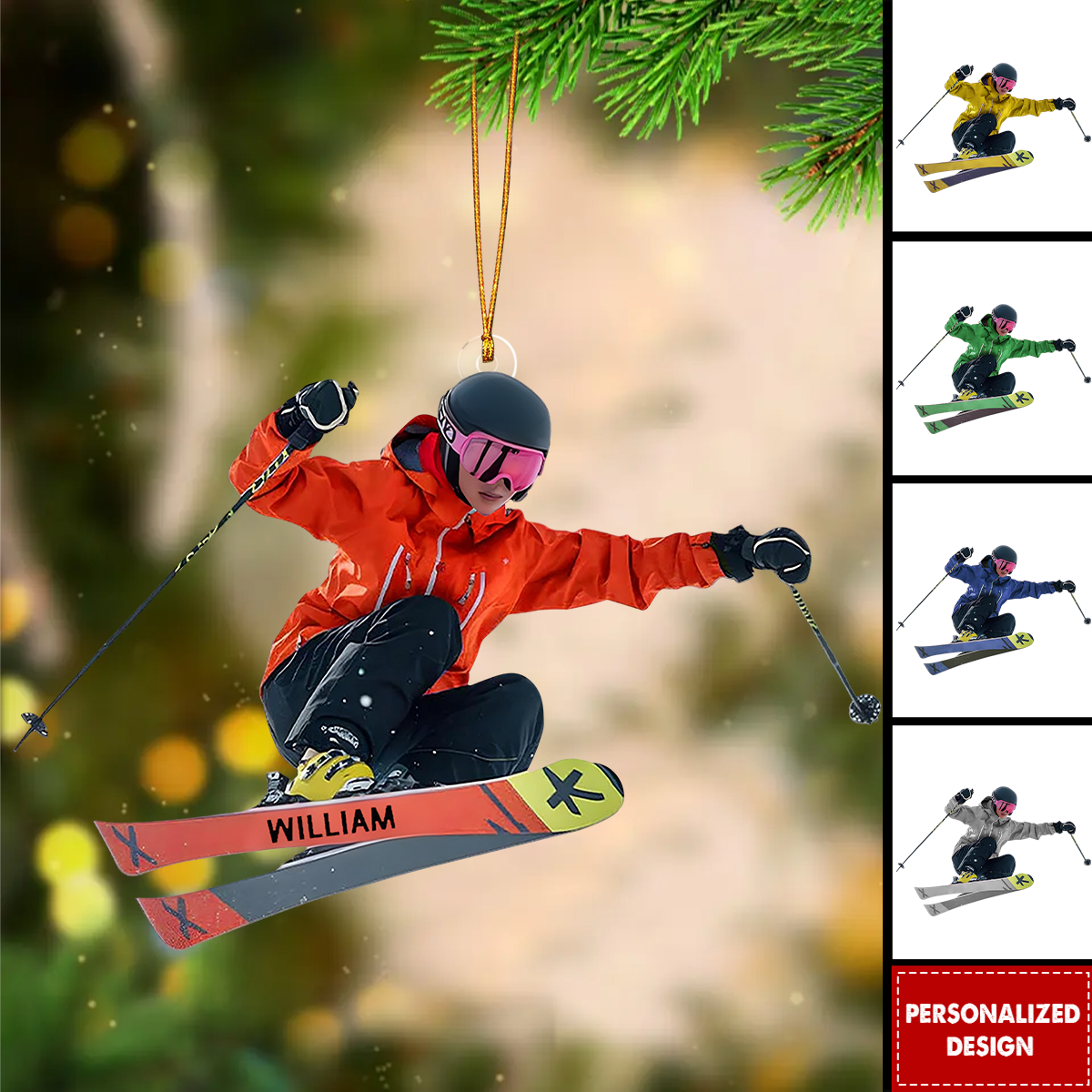 Personalized Skiing Shaped Ornament-Ski Lift Lover Gift