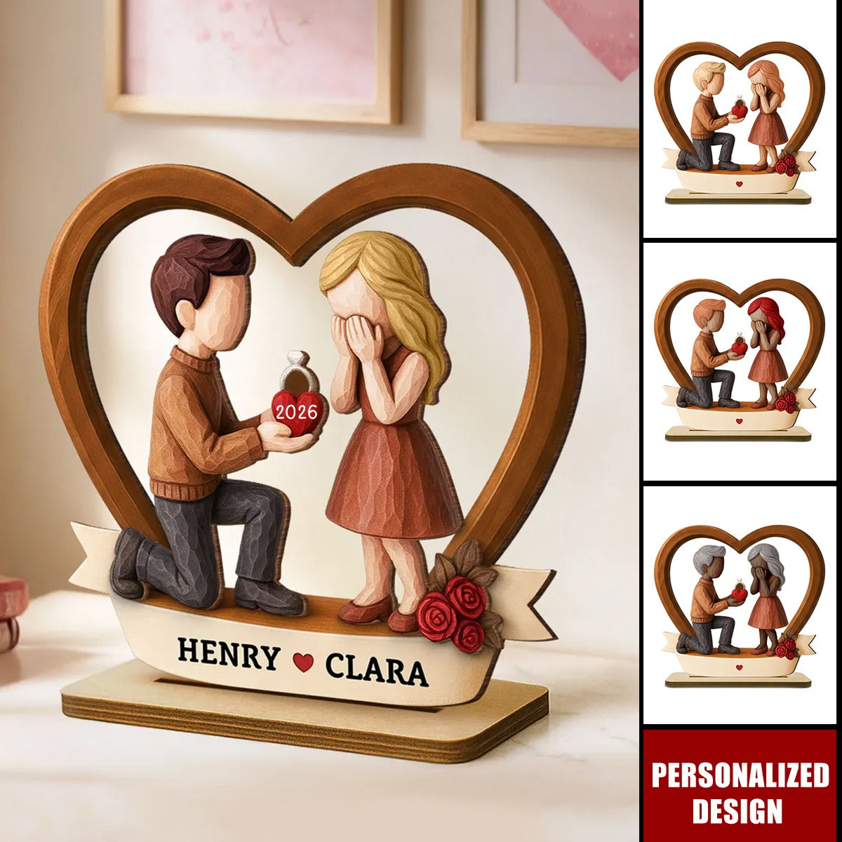 Personalized Couple Marriage Wooden Plaque-Newly Engaged Gift, "She Said Yes!"