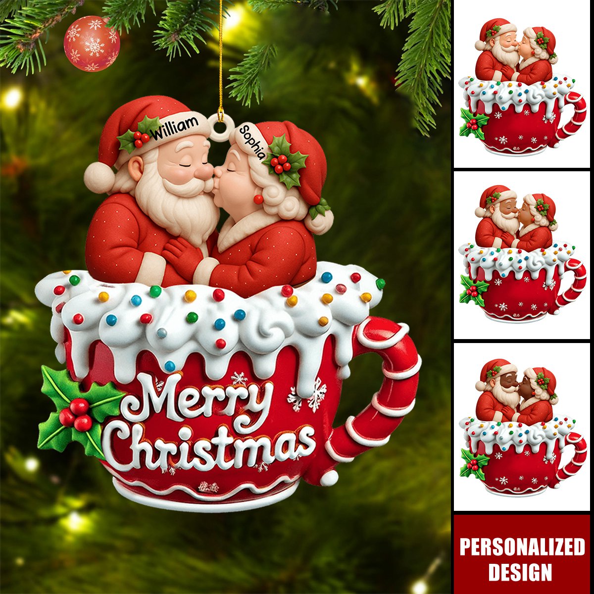 Growing Old Together-Personalized Santa Couple Acrylic Ornament