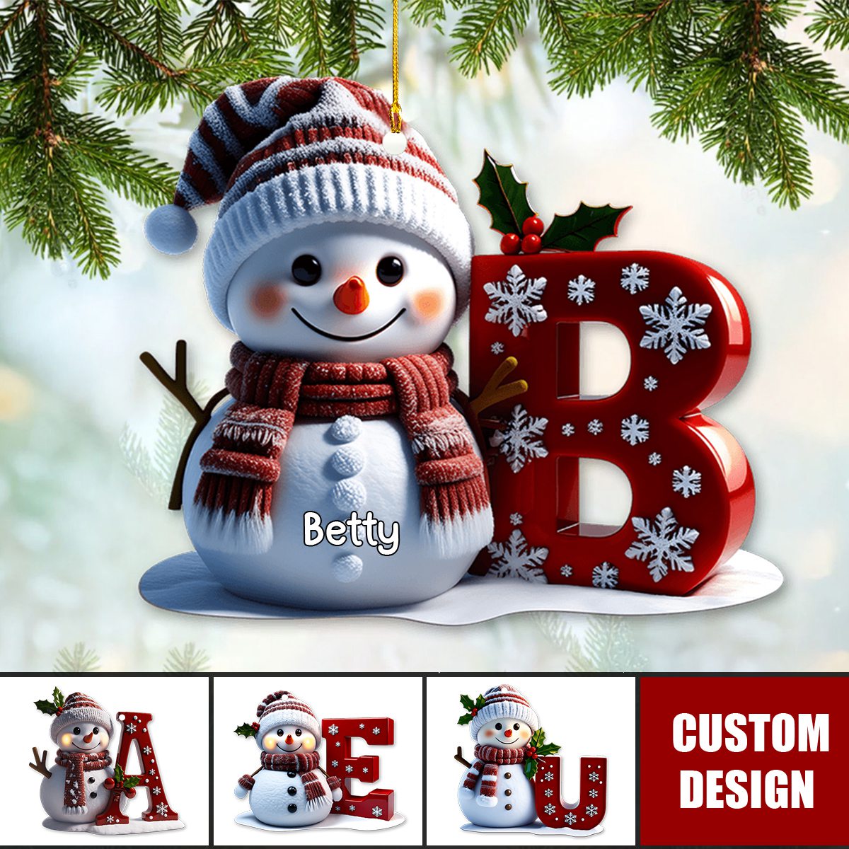 Personalized Snowman With Letter Christmas Ornament, Gift For Family - 2024 New Release