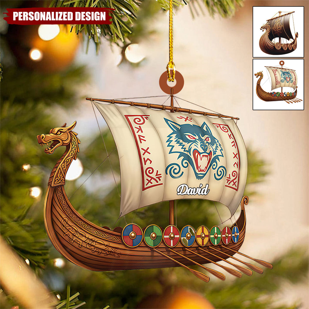 Personalized Viking Ship Christmas Ornament Gift for Men