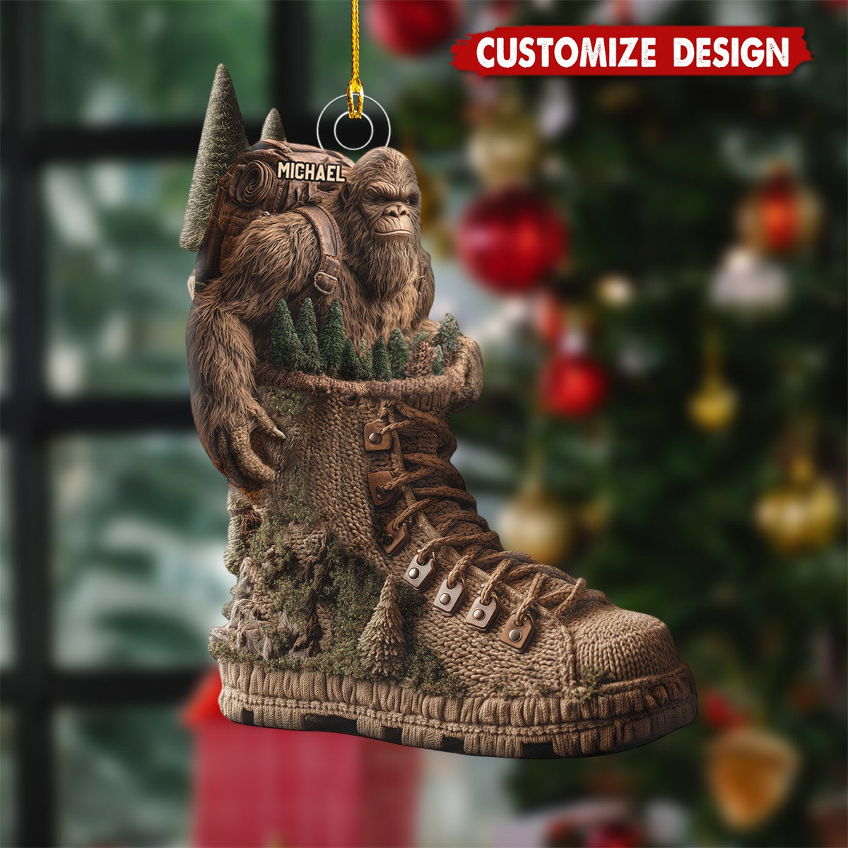 Personalized Hiking Boot Forest Christmas Ornament
