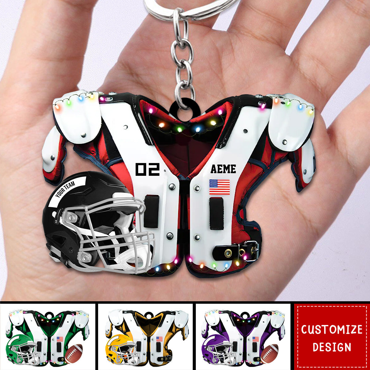 New Release Personalized American Football Shoulder Pads And Helmet Acrylic Keychain
