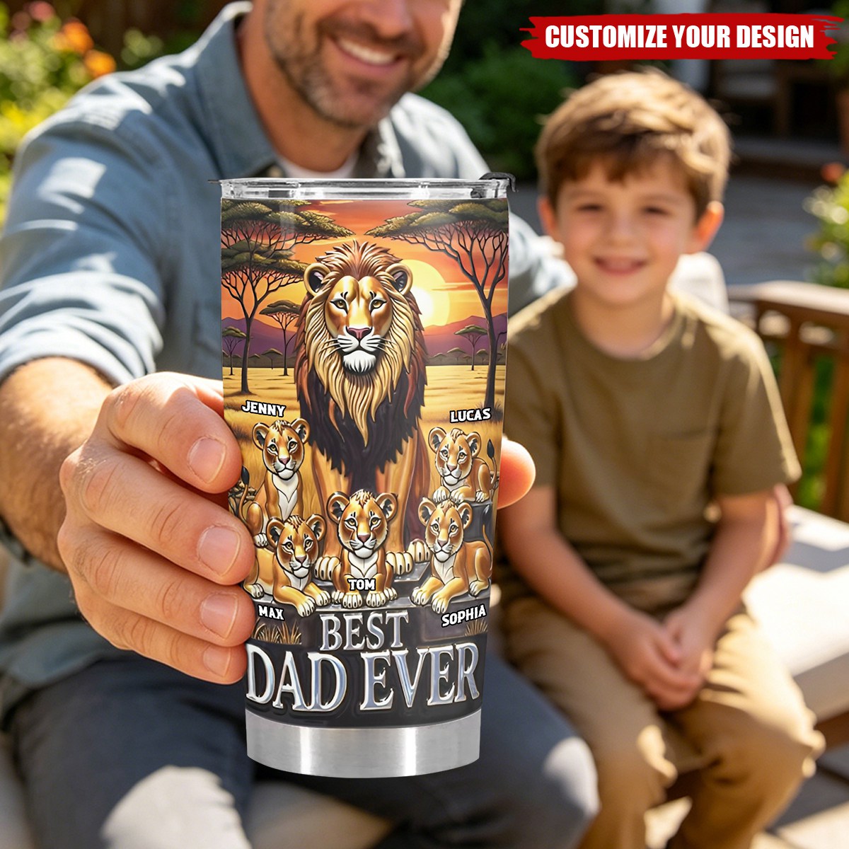 Bold Lion Best Dad Ever Personalized Name Tumbler, Father's Day Gifts