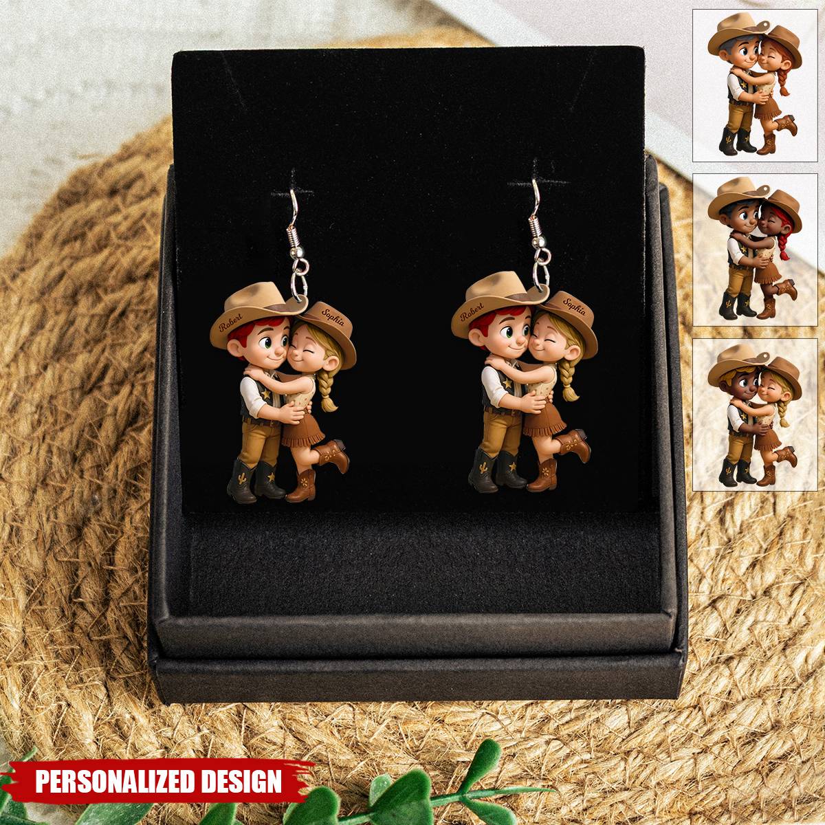 Cartoon Style Countryside Couple Cowboy Cowgirl Personalized Acrylic Earrings
