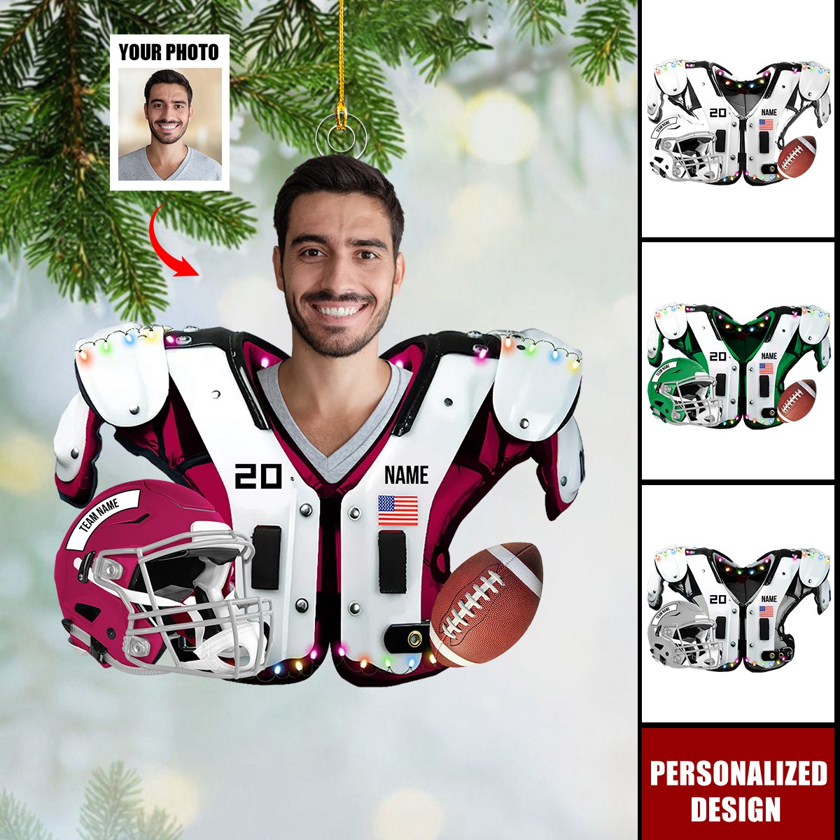 Personalized American Football Upload Image Christmas Ornament-Gift For American Player