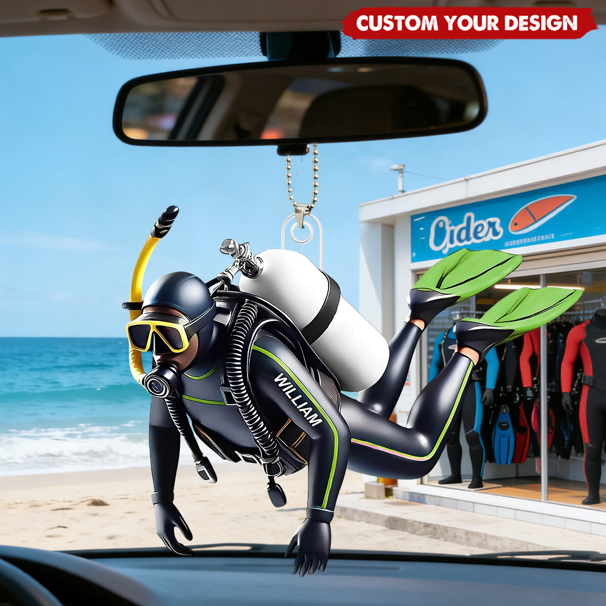 Personalized Acrylic Diver Car Ornament, Custom Scuba Diving Decoration