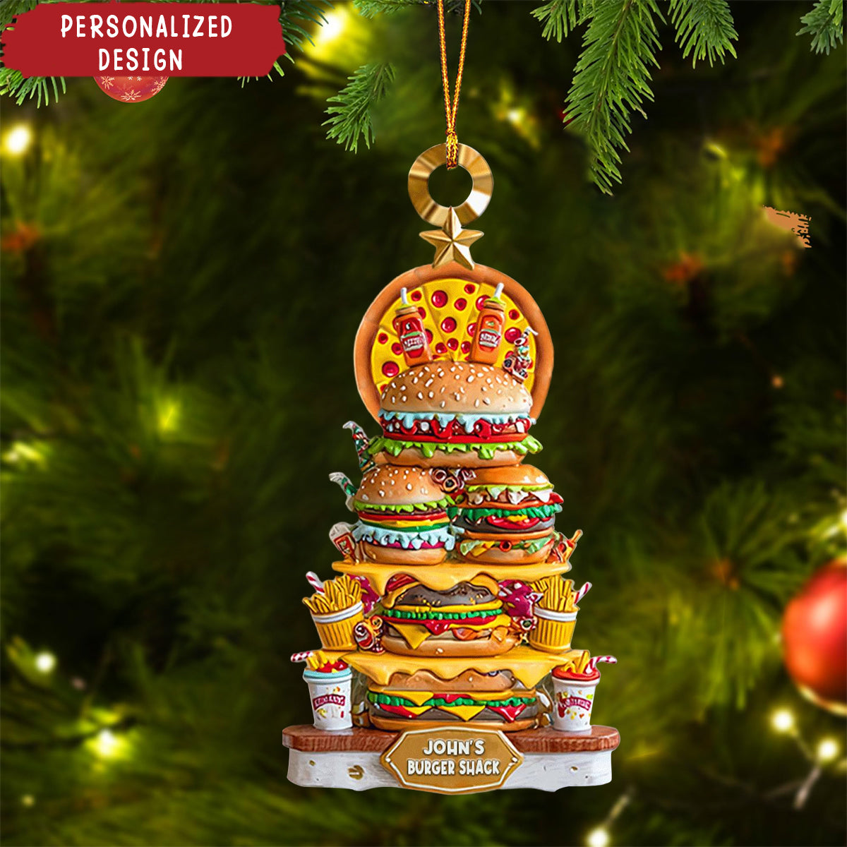 Personalized Burger Christmas Ornament 2025