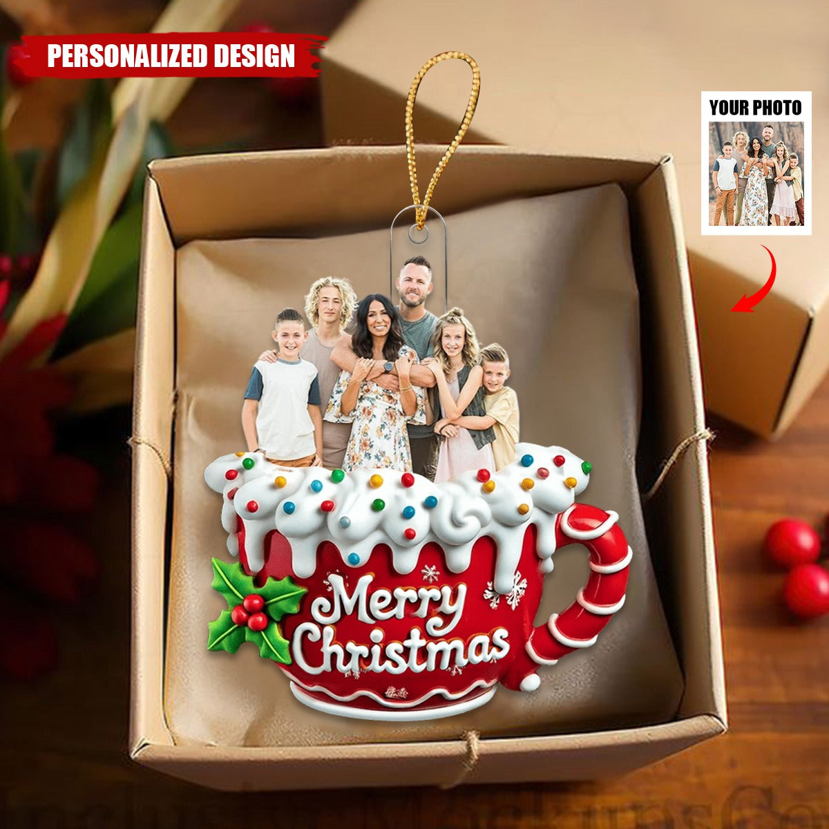 Merry Christmas-Personalized Upload Image Christmas Ornament, Gift For Family