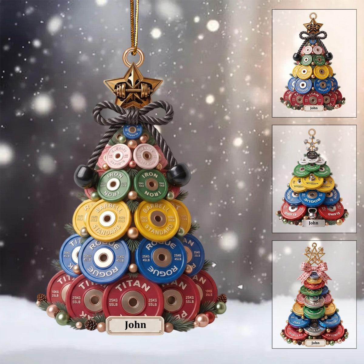Weight Plate Tree Christmas Ornament, Personalized Gifts For Gymers