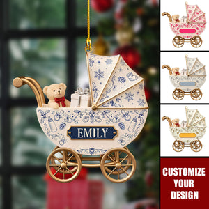 Toile De Jouy Ornaments, Personalized Baby Carriage Ornament