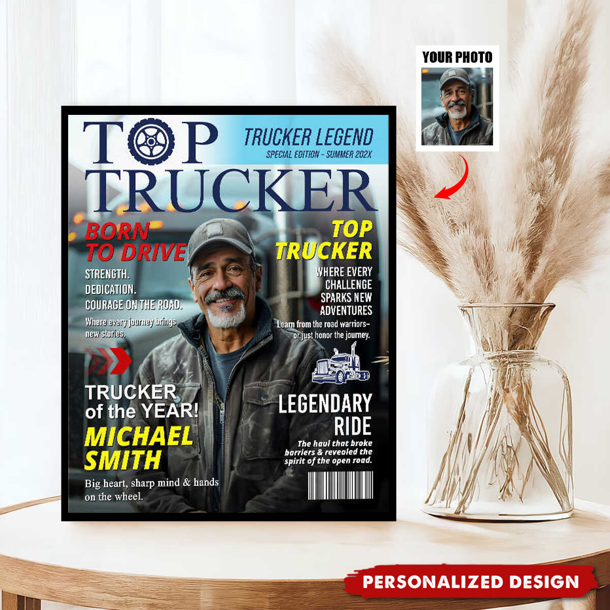 Personalized Trucker Magazine Cover, Custom Trucker Gift, Unique Trucker Retirement or Birthday Gift, Truck Lover Gift