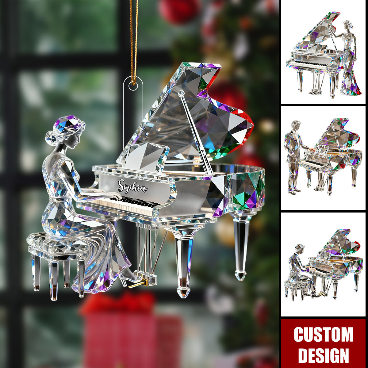Personalized Crystal Style Piano Christmas Ornament