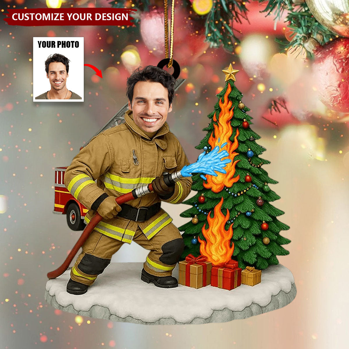 Personalized Photo Firefighter Christmas Ornament - Gift For Fireman