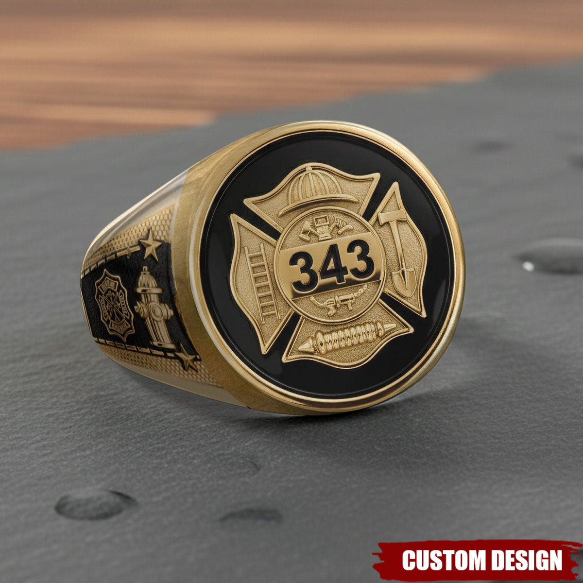 Personalized Strong One Firefighter Signet Ring - Gift For Firefighters