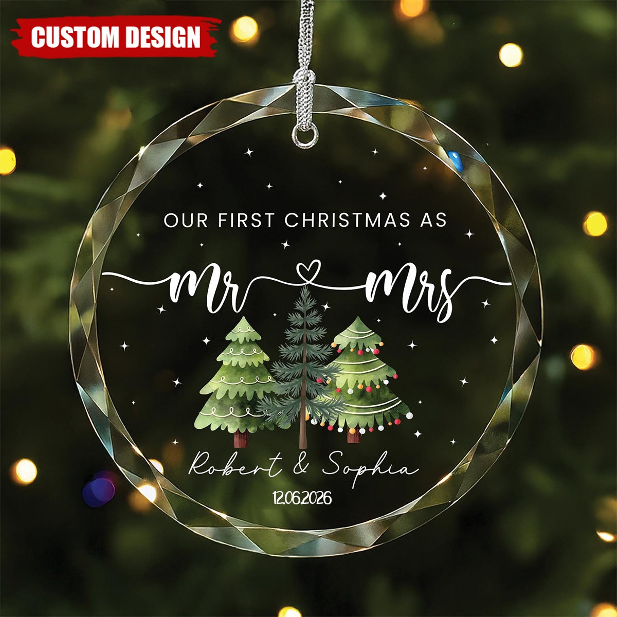 Our First Christmas As Mr & Mrs - Personalized Glass Ornament - Gift for Newlywed, Gift for Couple