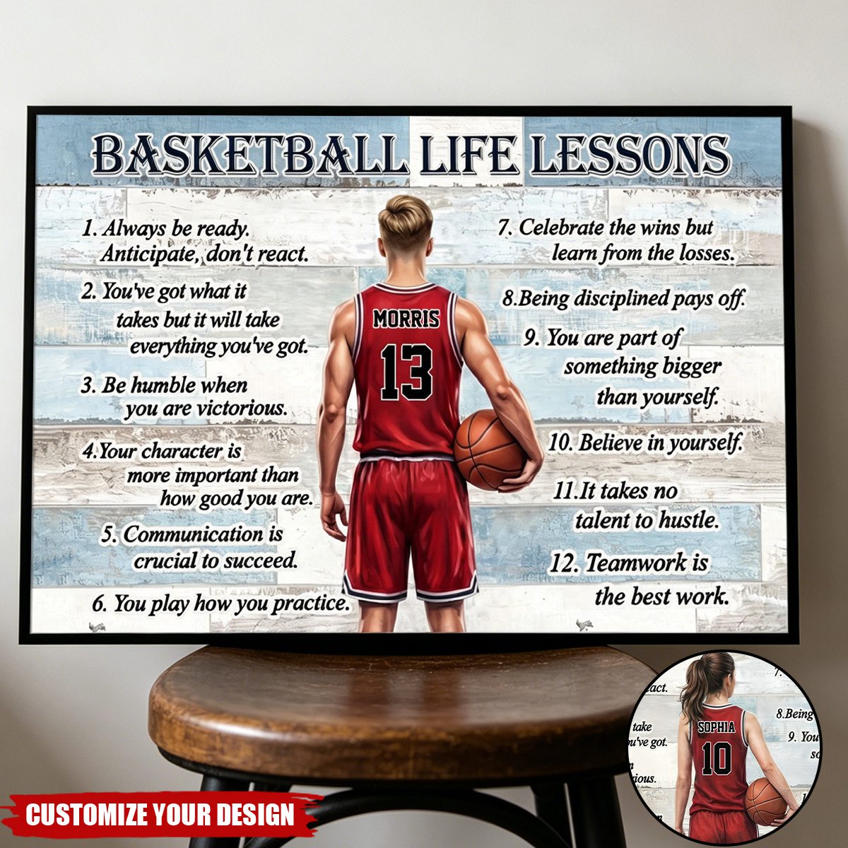 Personalized Basketball Life Lessons Poster - Inspirational Gift for Young Basketball Athletes & Sports Families