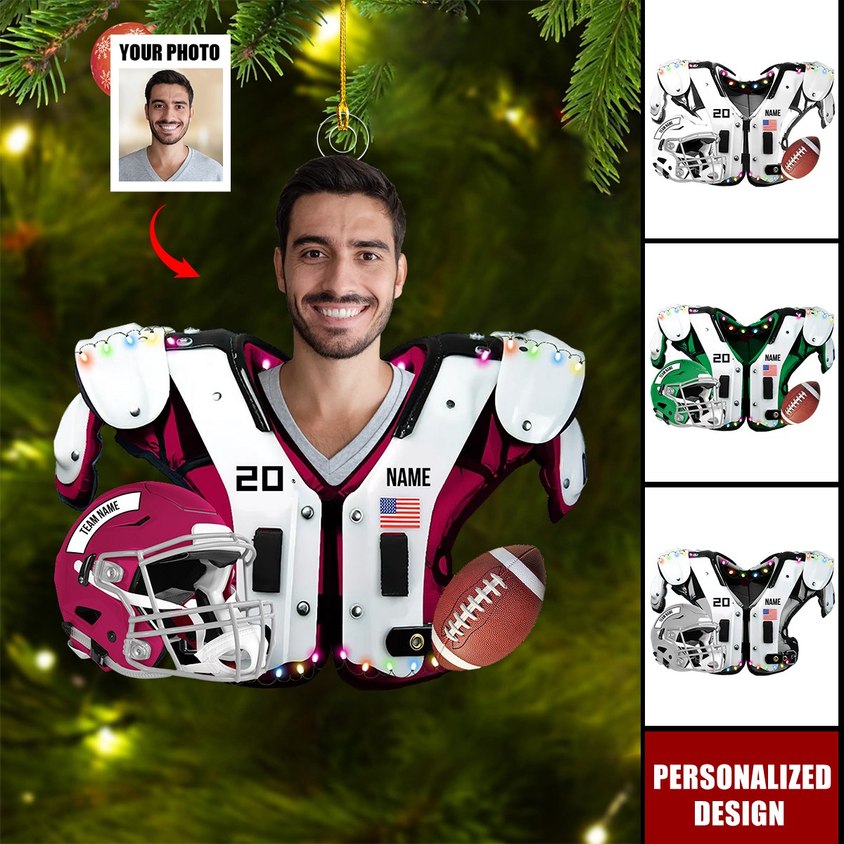 Personalized American Football Upload Image Christmas Ornament-Gift For American Player