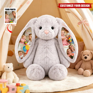 Custom Photo Bunny Plush – Personalized Hidden Ear Picture Bunny Gift for Couples Anniversary Father's Day Gifts