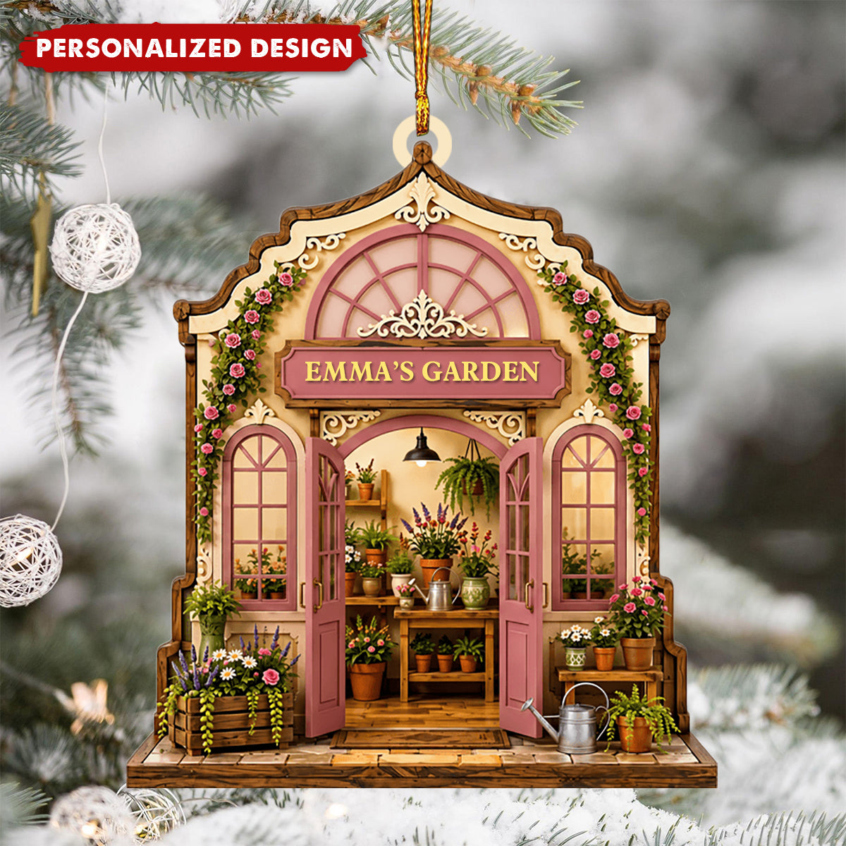 Custom Greenhouse Garden Wooden Ornament - Personalized Name Gift