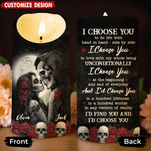 Personalized I Choose You Skull Couple LED Candle