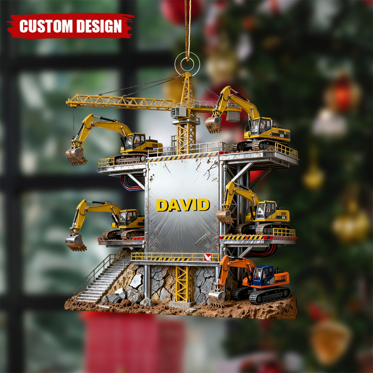 Personalized Excavator Engineering Christmas Ornament