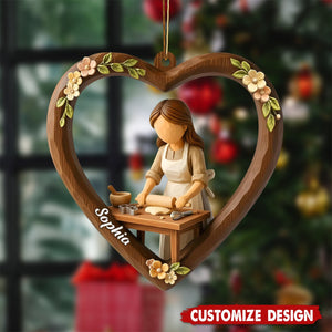 Personalized Girl and Baking Heart Christmas Ornament - Gift for Baking Lover And Grandma Mom