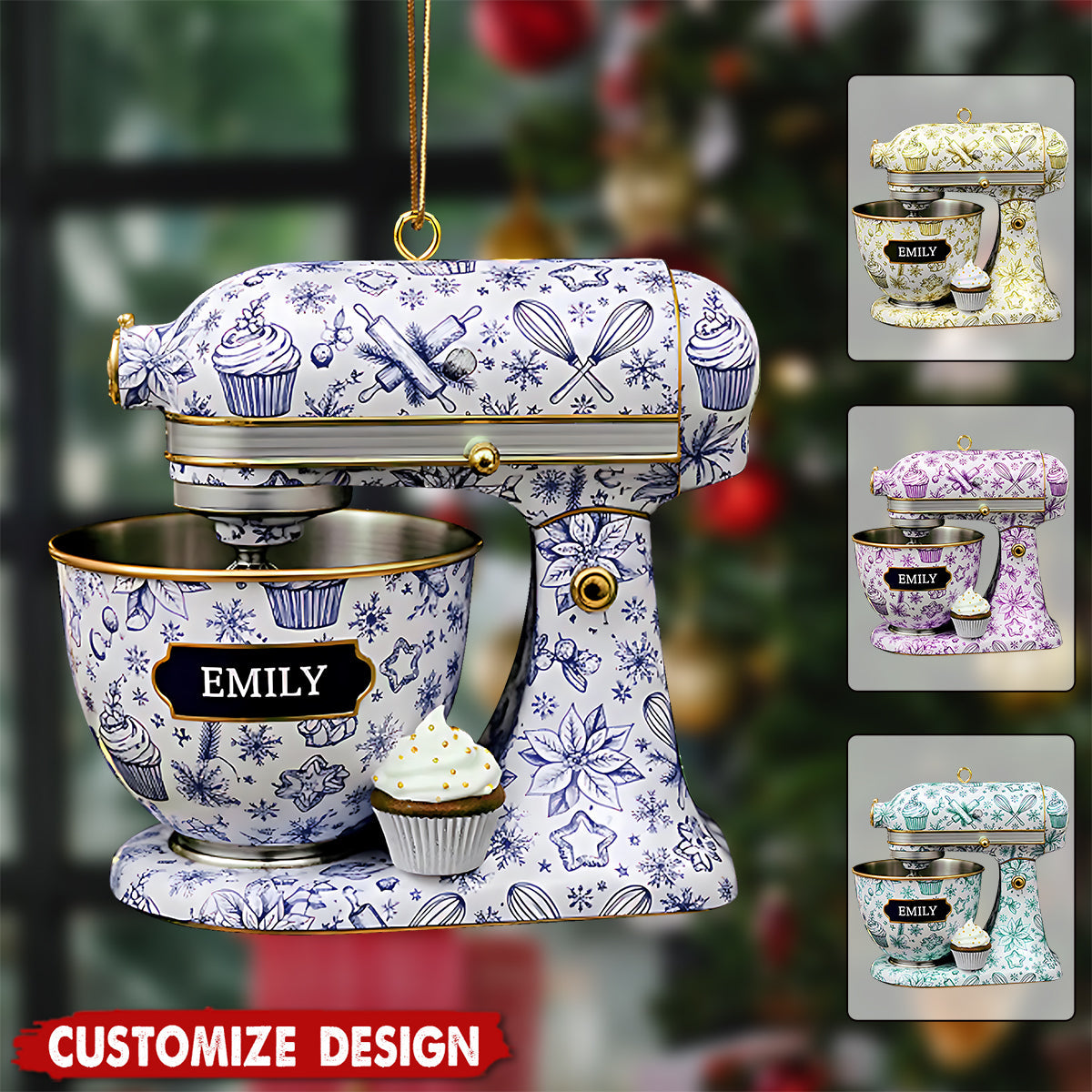 Personalized Toile De Jouy Mixer Christmas Ornament - Gift for Baker And Pastry Chef