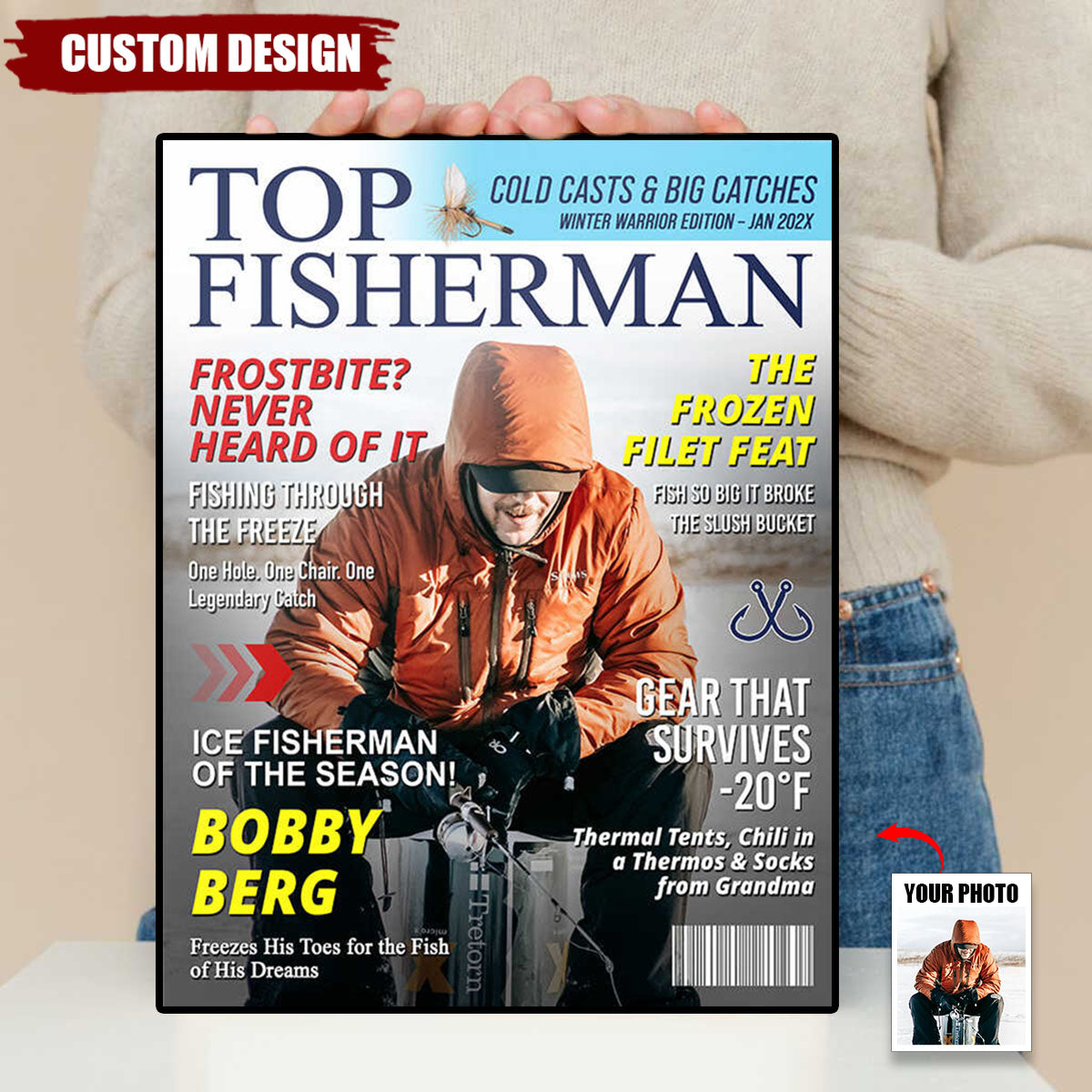 Custom Ice Fishing Magazine Cover, Fishing Gifts for Men, Fishing Gifts for Him, Fishing Dad Gift, Fishing Lover Gift